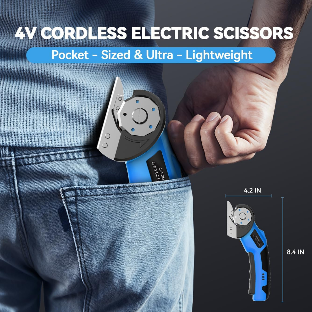 4V Rechargeable Cordless Electric Scissors with Safety Lock (Blue)