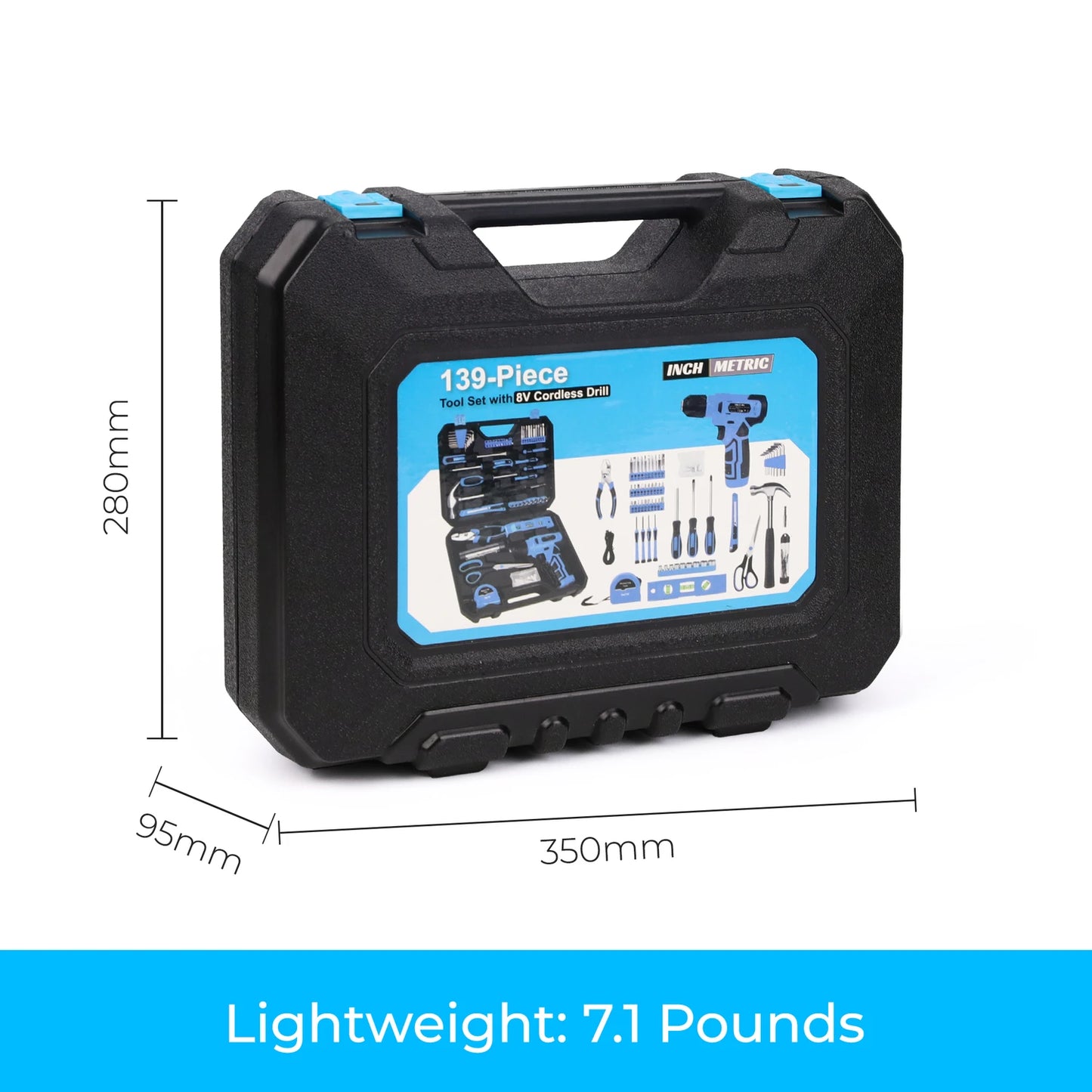 KingTool 139 PCS Home Tool Kit with 8V Drill Storage Case (Blue)