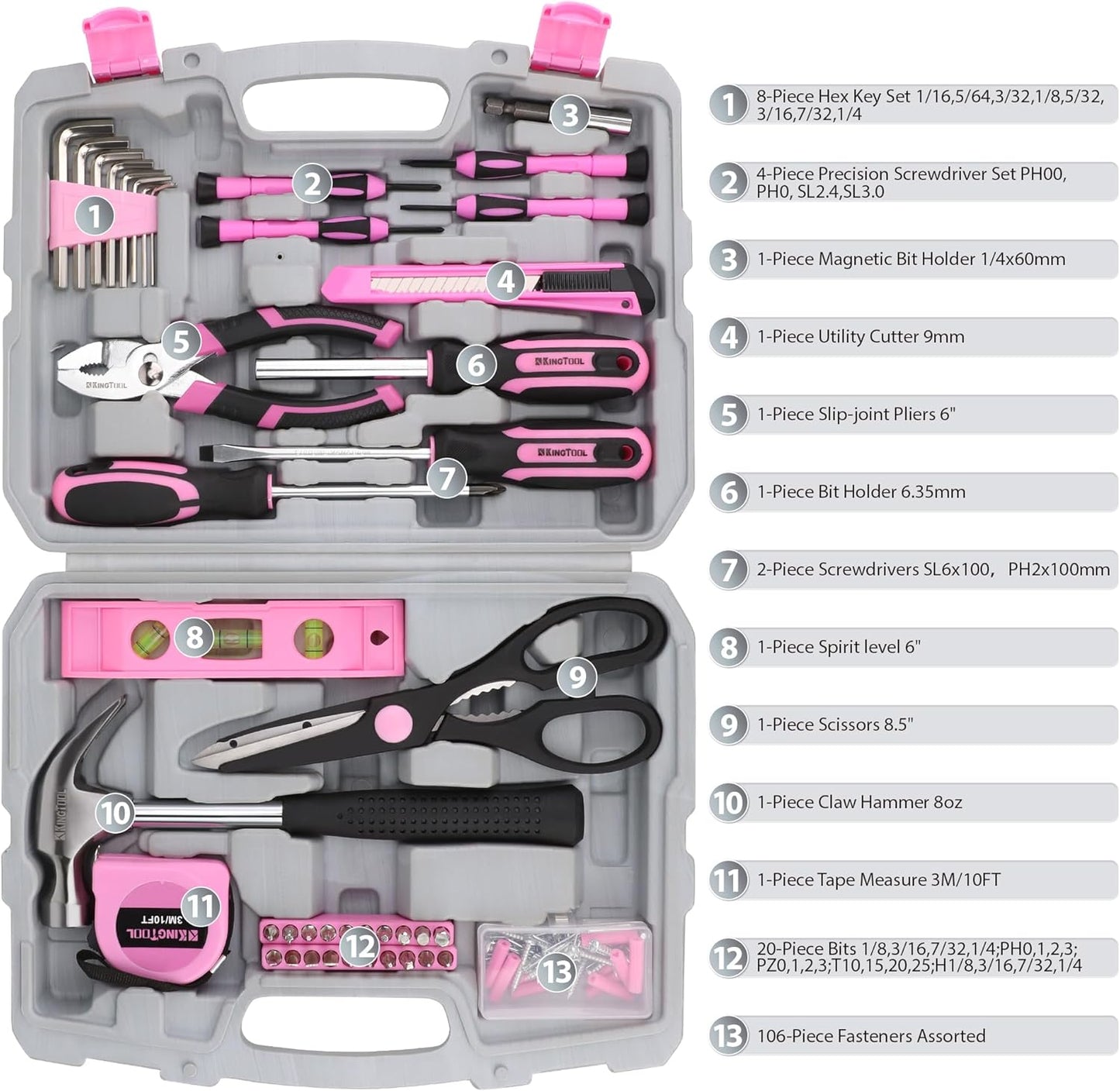 KingTool 149-PCS pink tool set with storage case