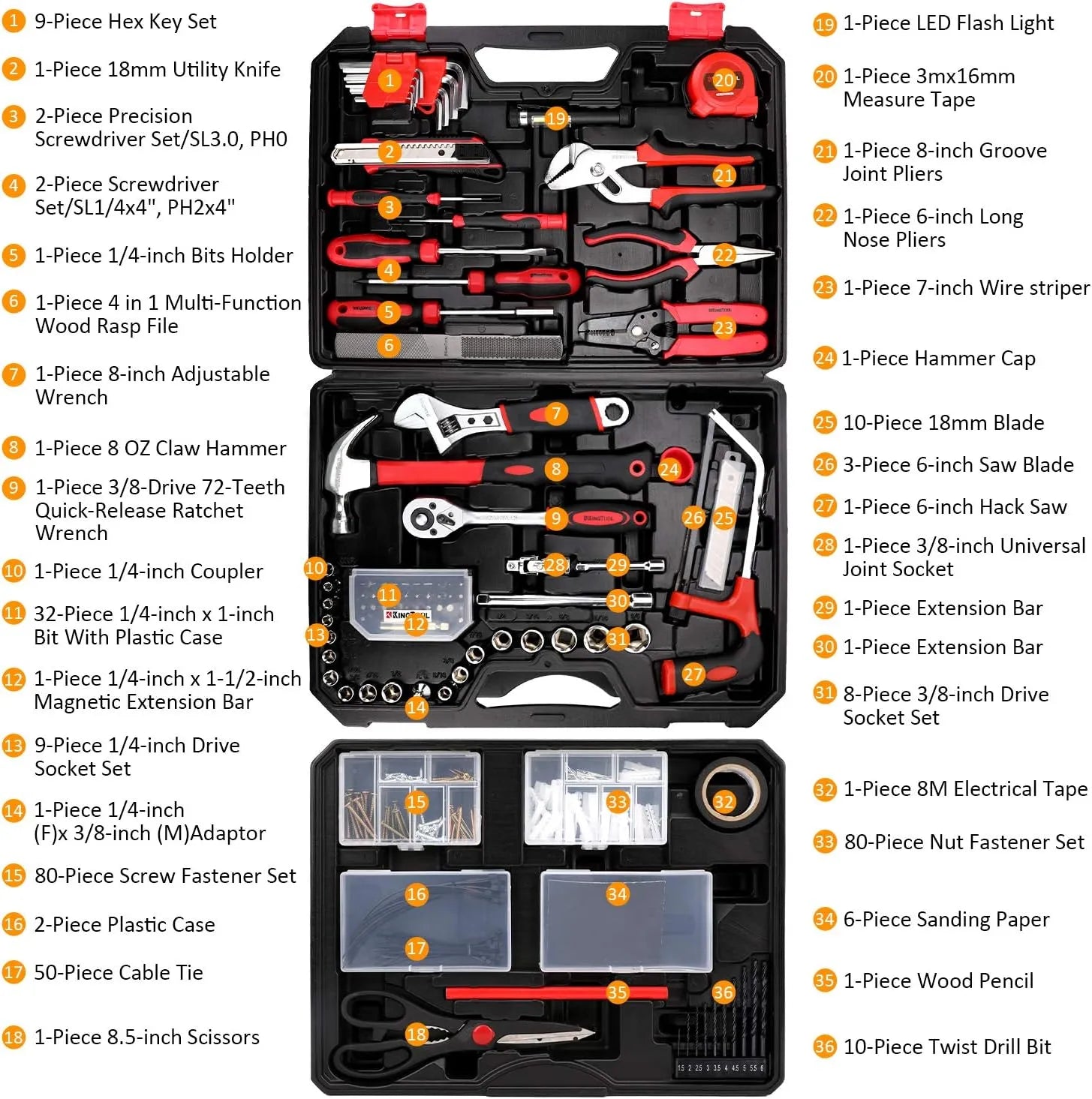 KingTool 325 PCS Home Tool Kit with 3 Layer Storage Case detail 1