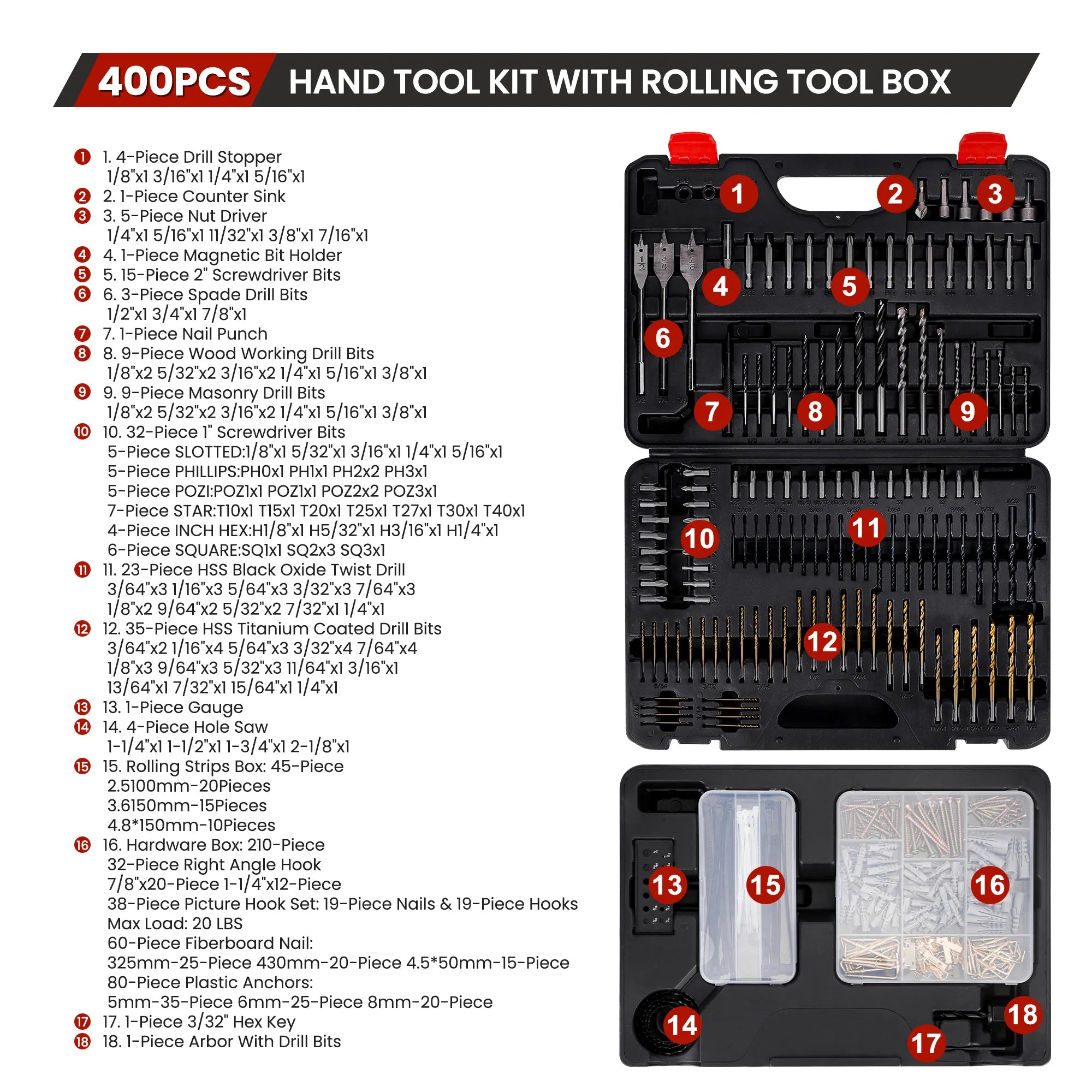 KingTool 400 PCS Drill Bit Set with Slide Drawer Case detail 2