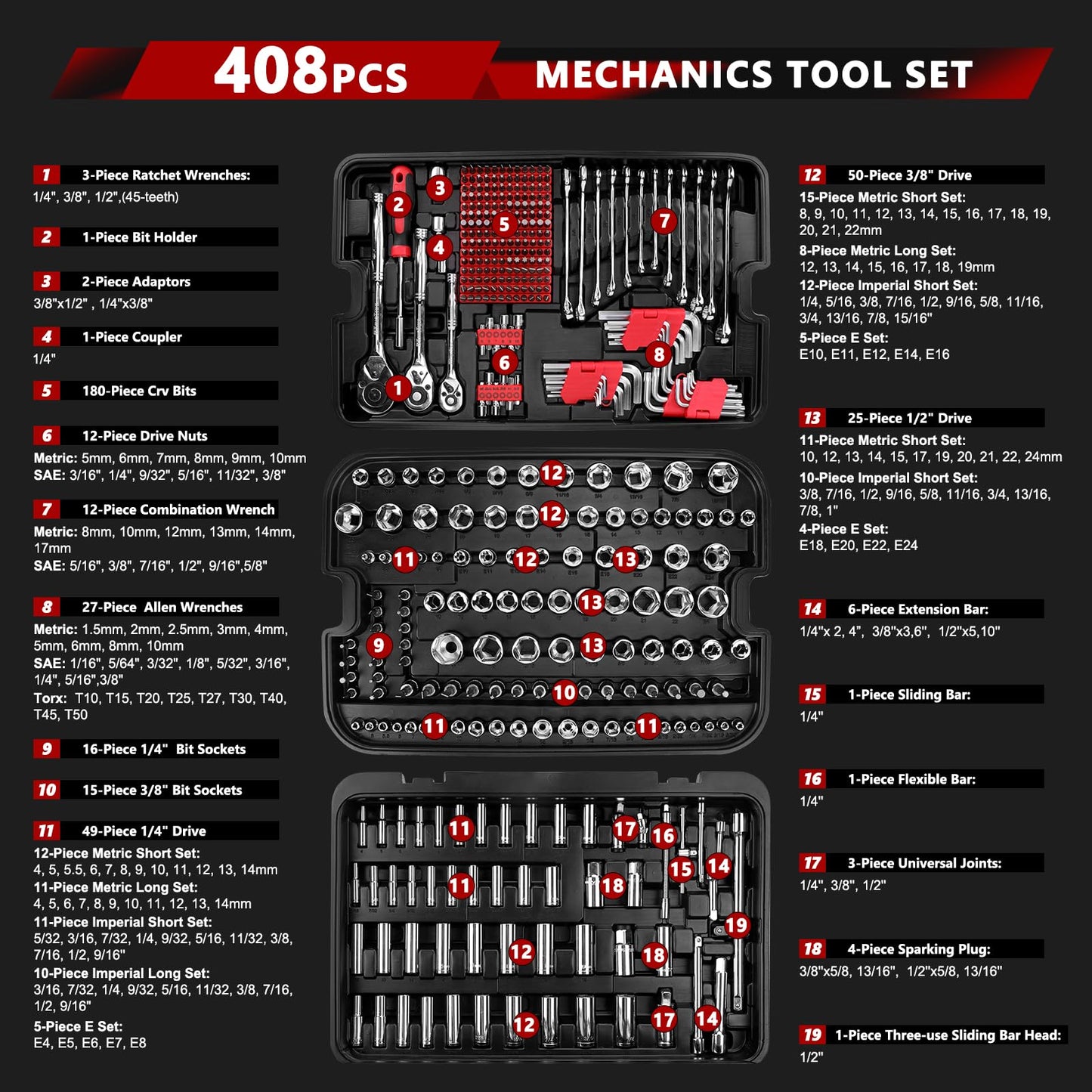 KingTool 408-PCS tool set with heavy-duty case