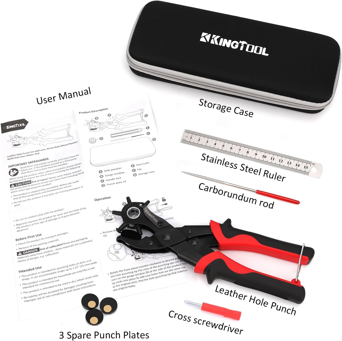 Leather hole punch set with 6 sizes