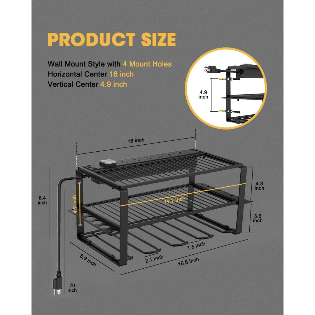 KingTool 3 Tier Wall Wall Tool Organizer - 6 Outlet Charging Station detail 1
