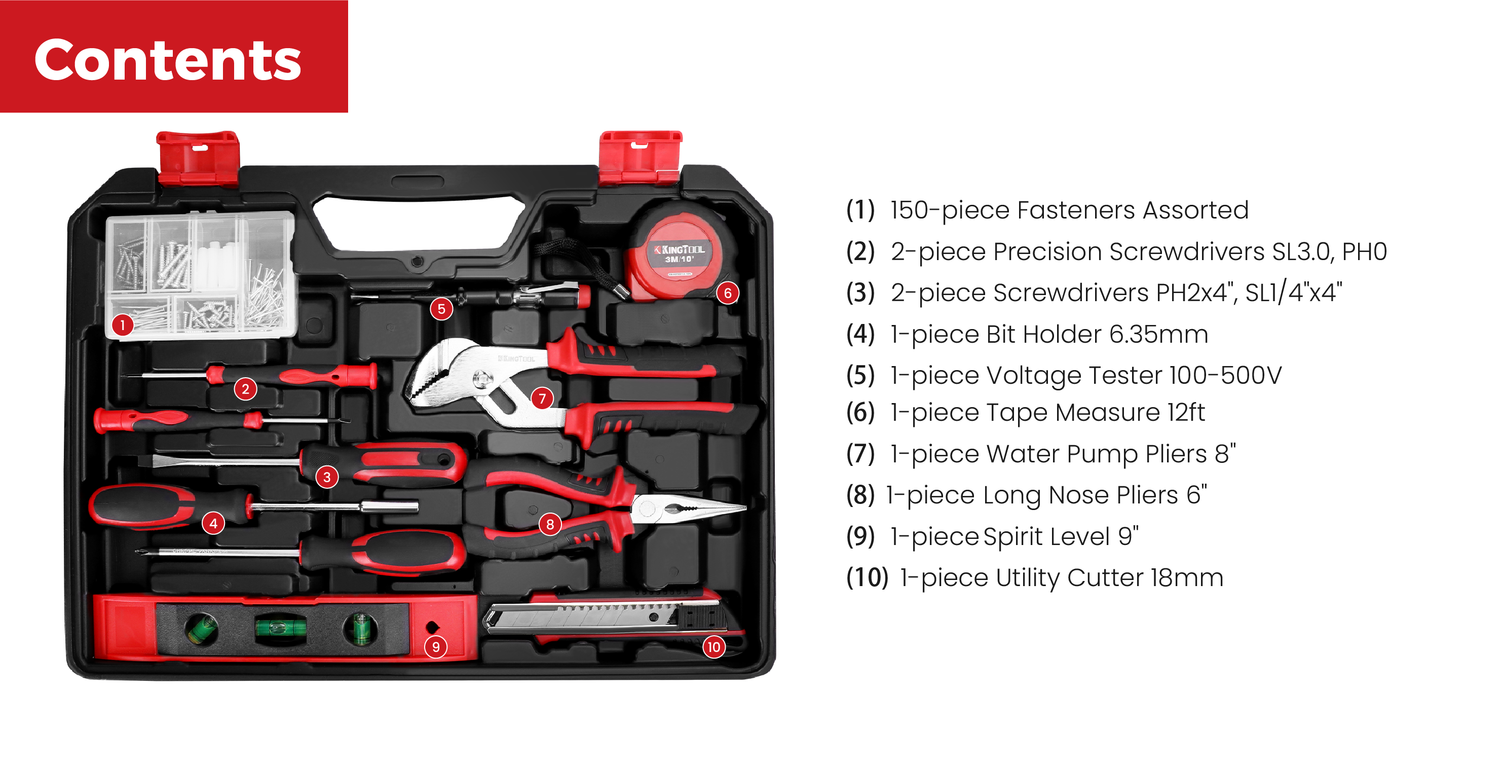KingTool 276 PCS Home Tool Kit with 12V Drill Drawer Case detail 1