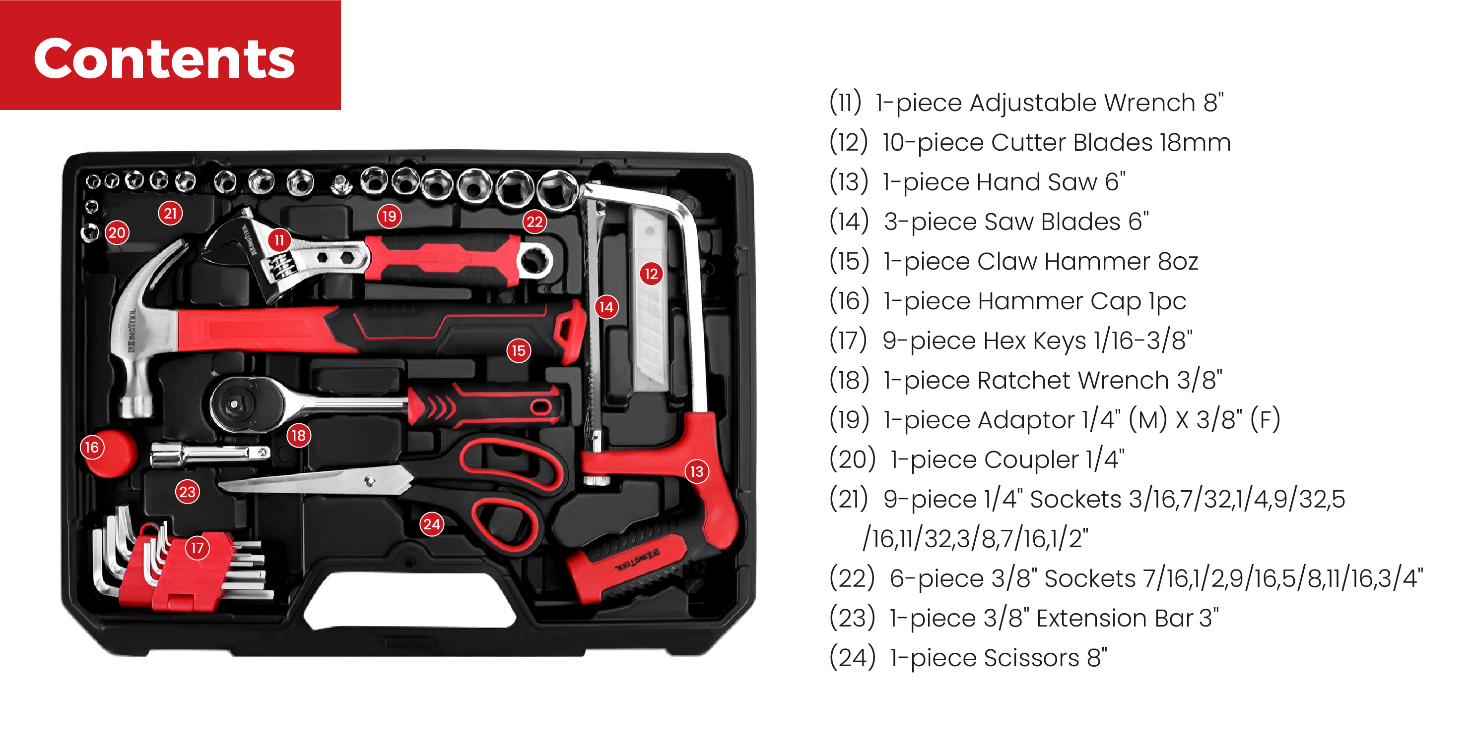 KingTool 276 PCS Home Tool Kit with 12V Drill Drawer Case detail 3