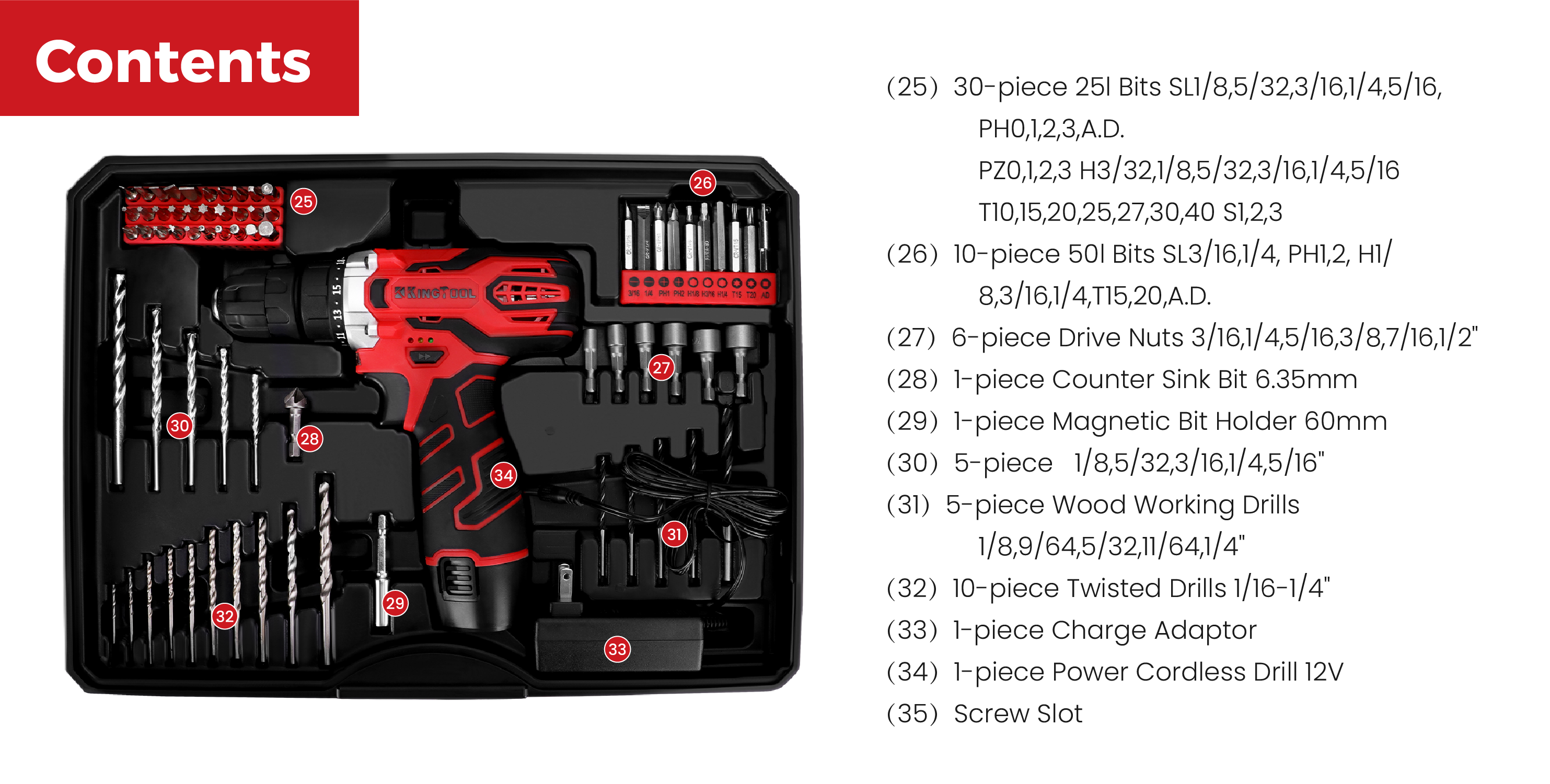 KingTool 276 PCS Home Tool Kit with 12V Drill Drawer Case detail 2