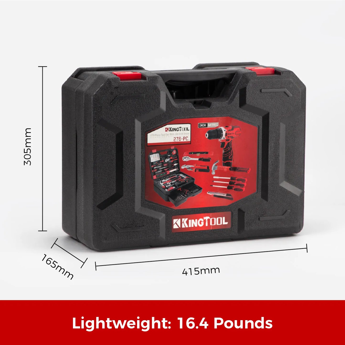 KingTool 276-PCS tool kit with 12V drill and drawer case