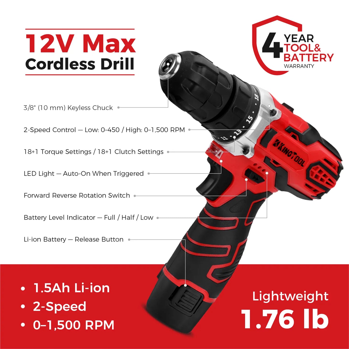 KingTool 276-PCS tool kit with 12V drill and drawer case