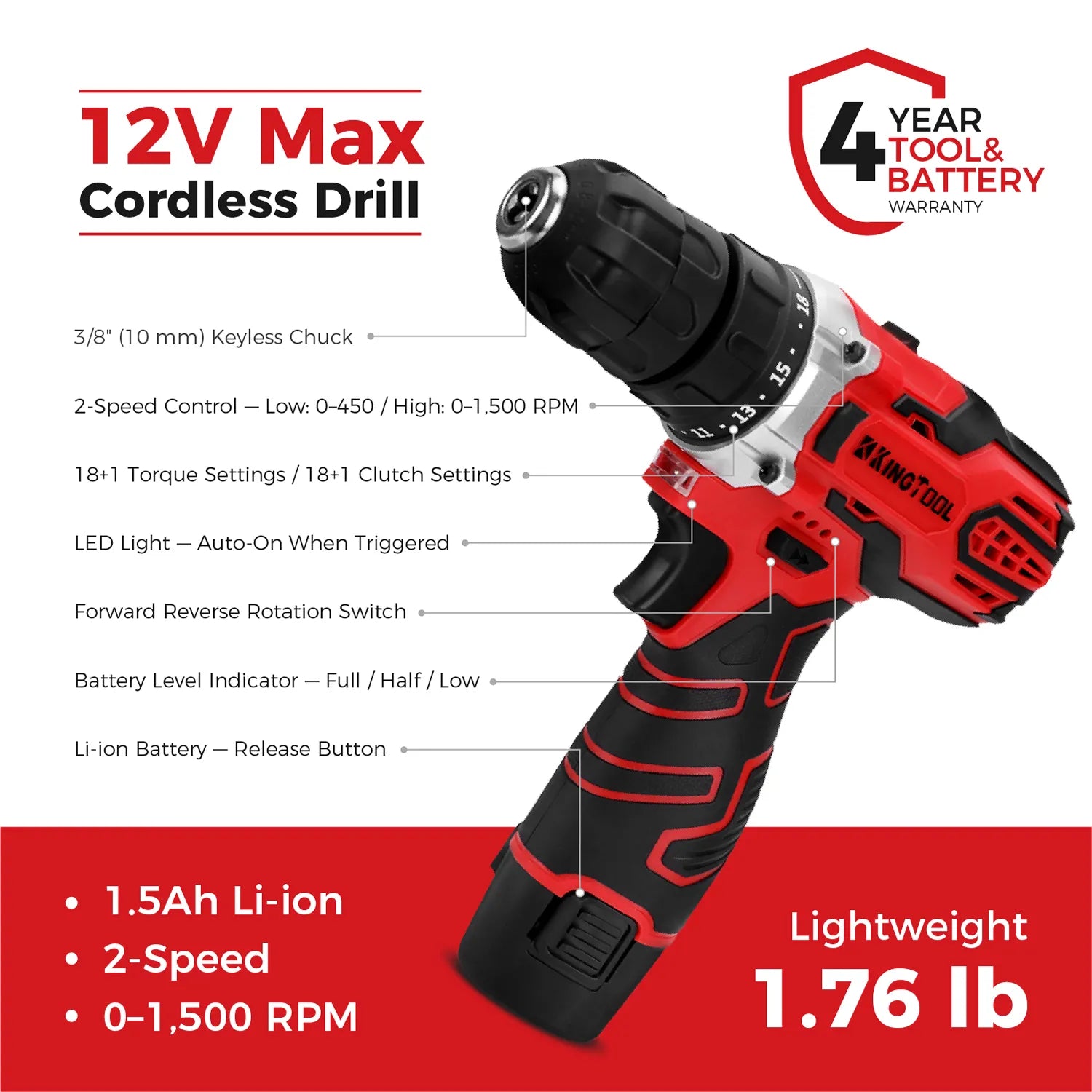 KingTool 276-PCS tool kit with 12V drill and drawer case