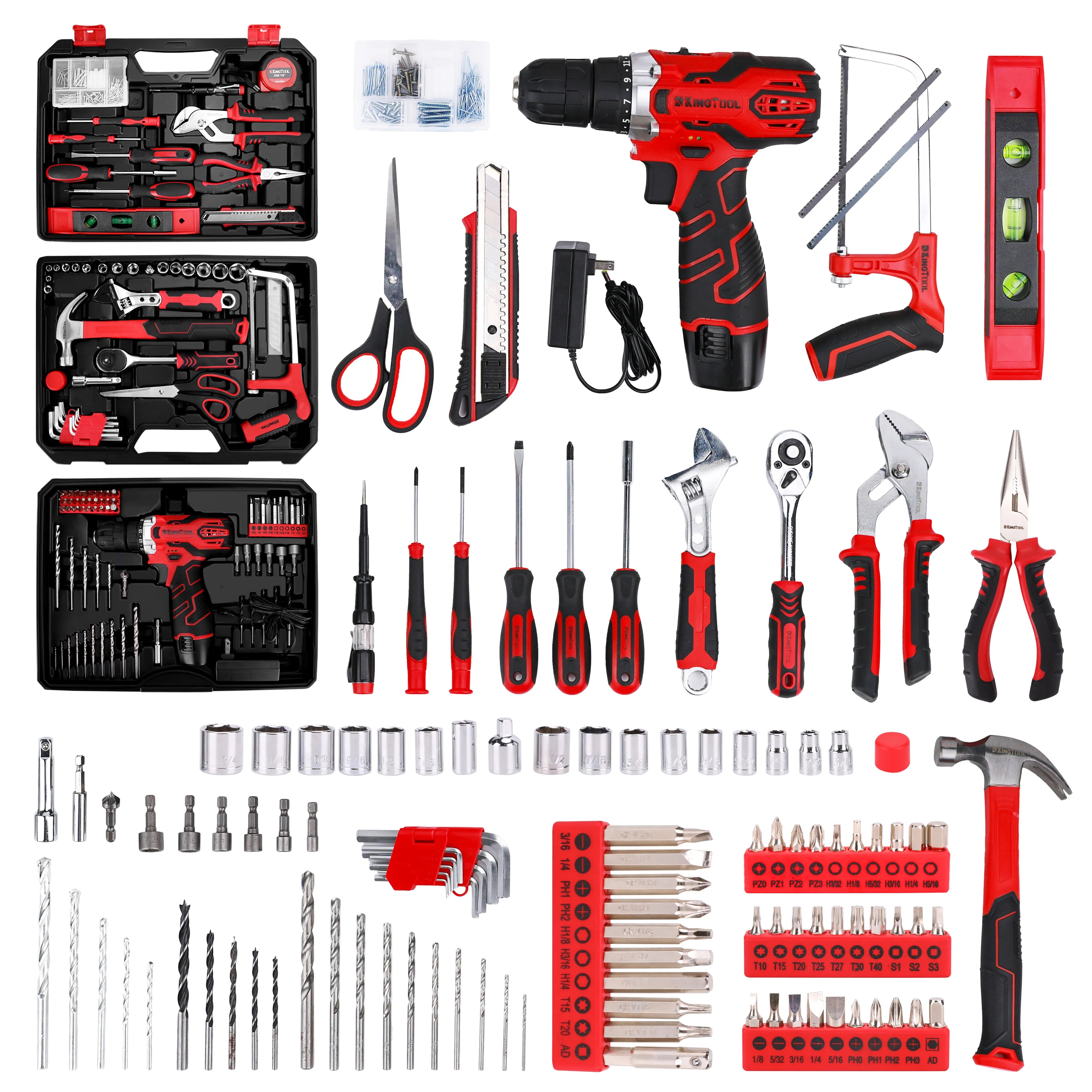 KingTool 276 PCS Home Tool Kit with 12V Drill Drawer Case detail 1