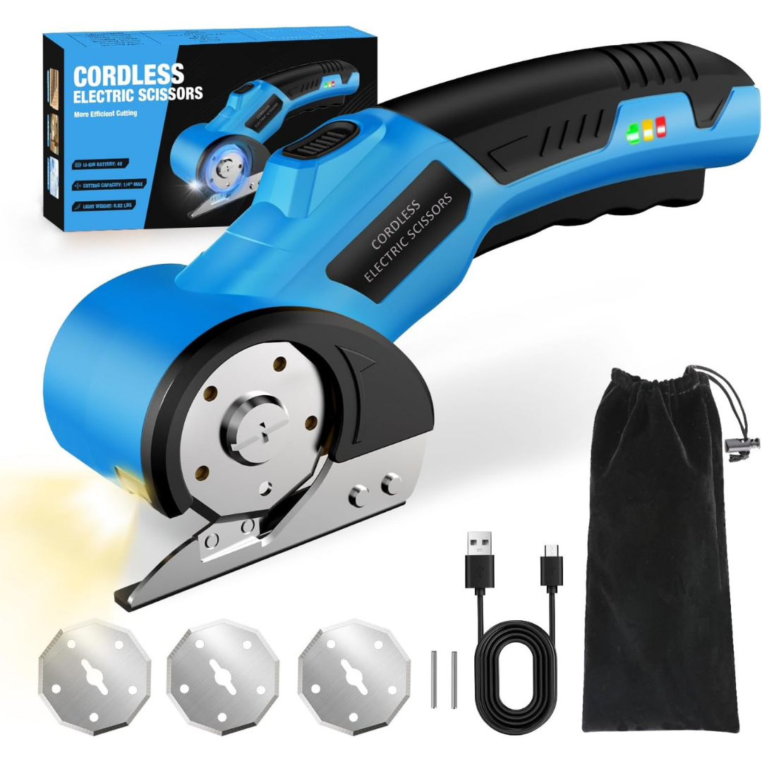 4V Rechargeable Cordless Electric Scissors with Safety Lock (Blue)