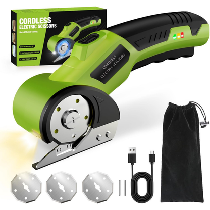 4V Rechargeable Cordless Electric Scissors with Safety Lock (Green)