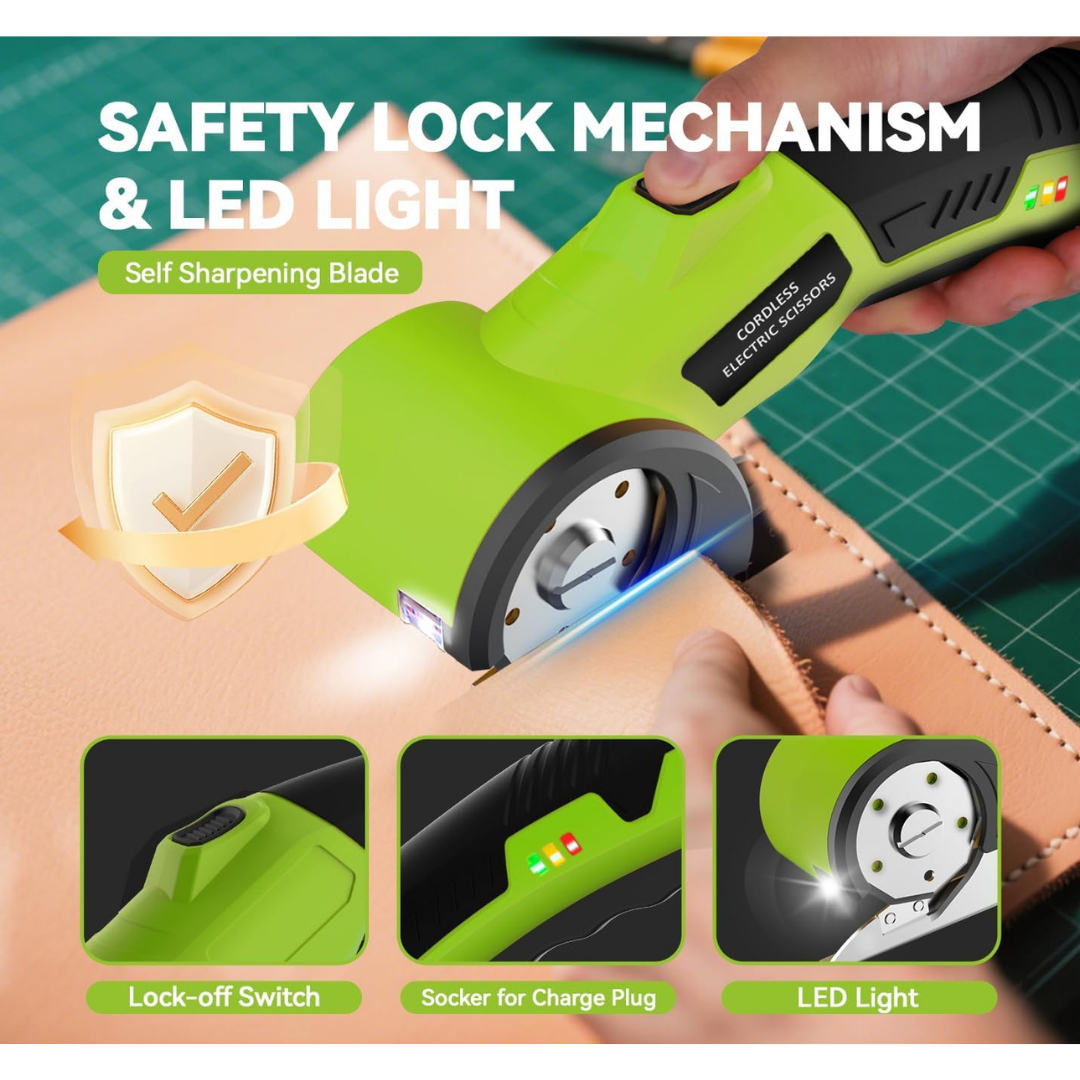 4V Rechargeable Cordless Electric Scissors with Safety Lock (Green)