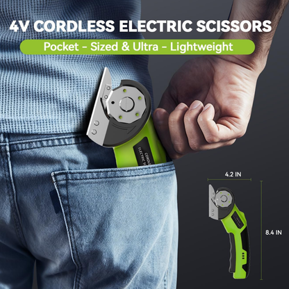 4V Rechargeable Cordless Electric Scissors with Safety Lock (Green)