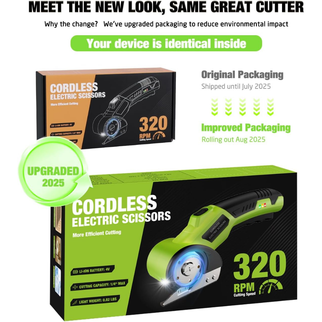 4V Rechargeable Cordless Electric Scissors with Safety Lock (Green) detail 2