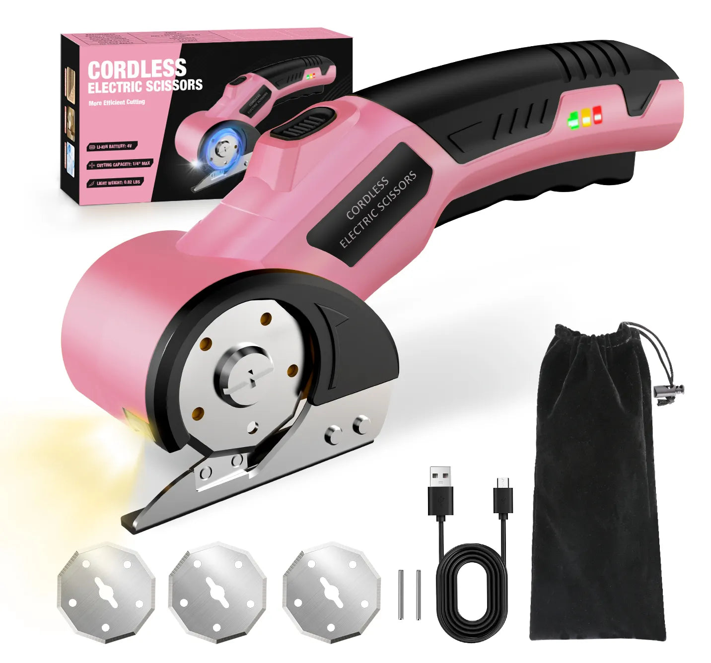 4V cordless electric scissors with 3 blades in pink
