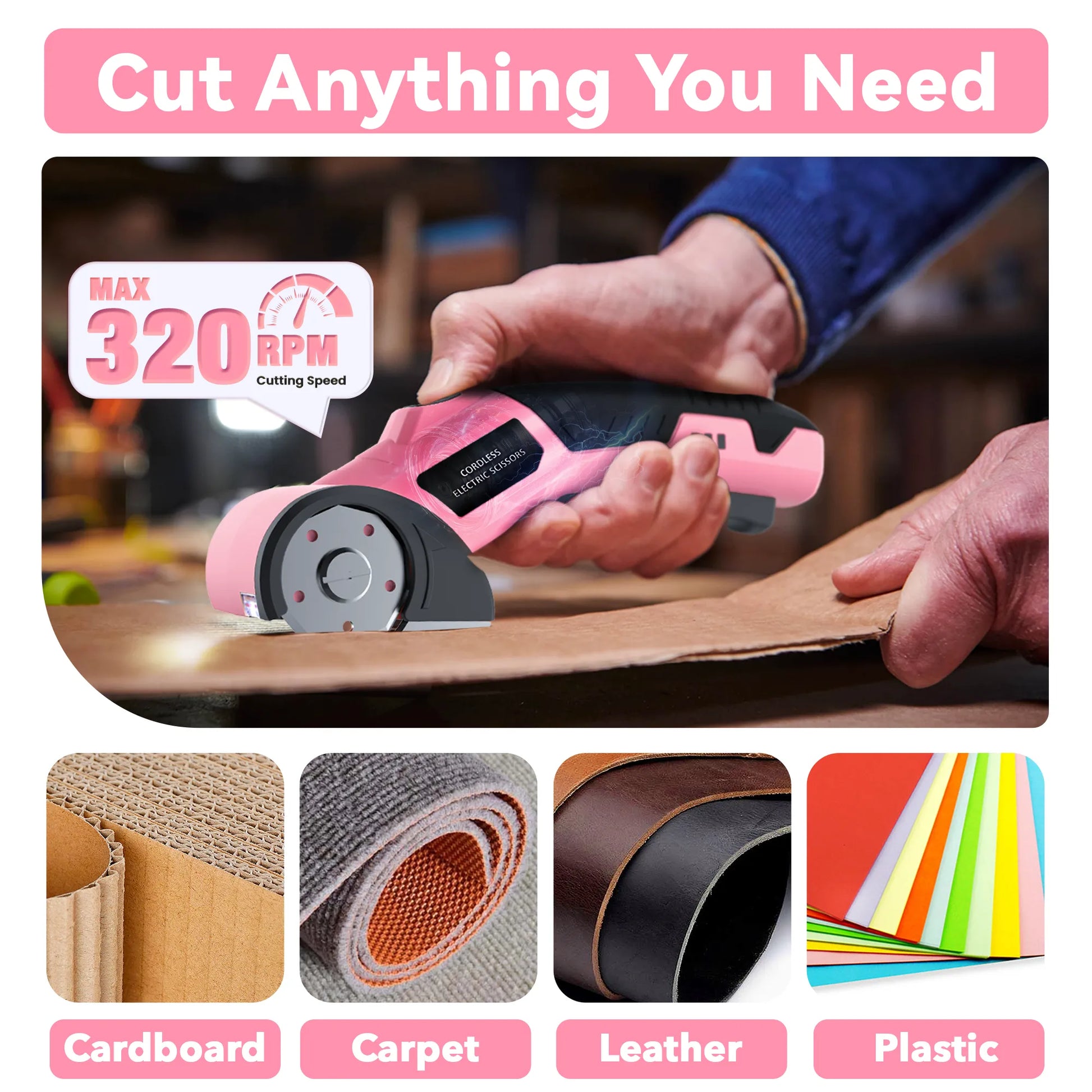 4V cordless electric scissors with 3 blades in pink