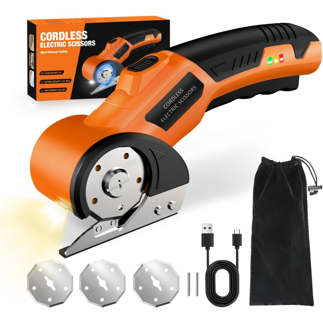 4V Rechargeable Cordless Electric Scissors with Safety Lock (Orange)