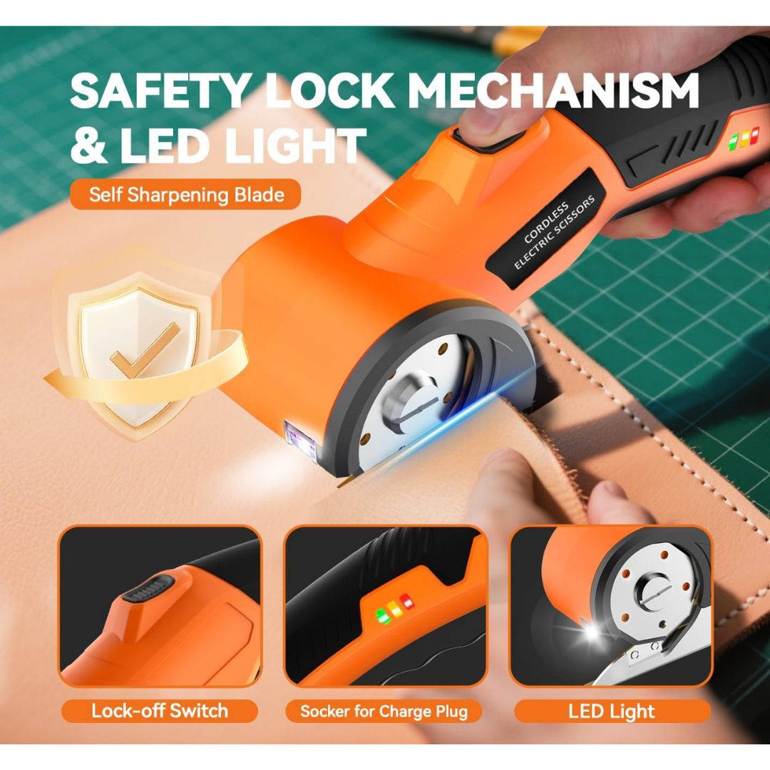 4V Rechargeable Cordless Electric Scissors with Safety Lock (Orange)