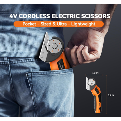 4V Rechargeable Cordless Electric Scissors with Safety Lock (Orange)