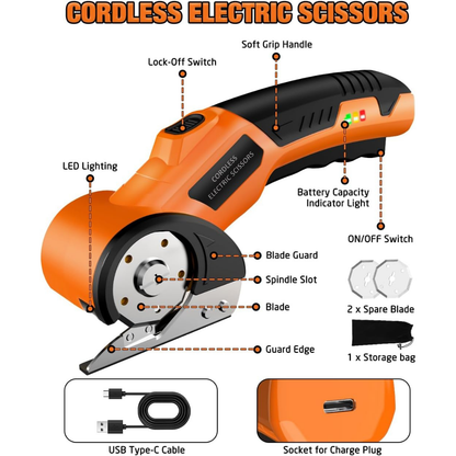 4V Rechargeable Cordless Electric Scissors with Safety Lock (Orange)