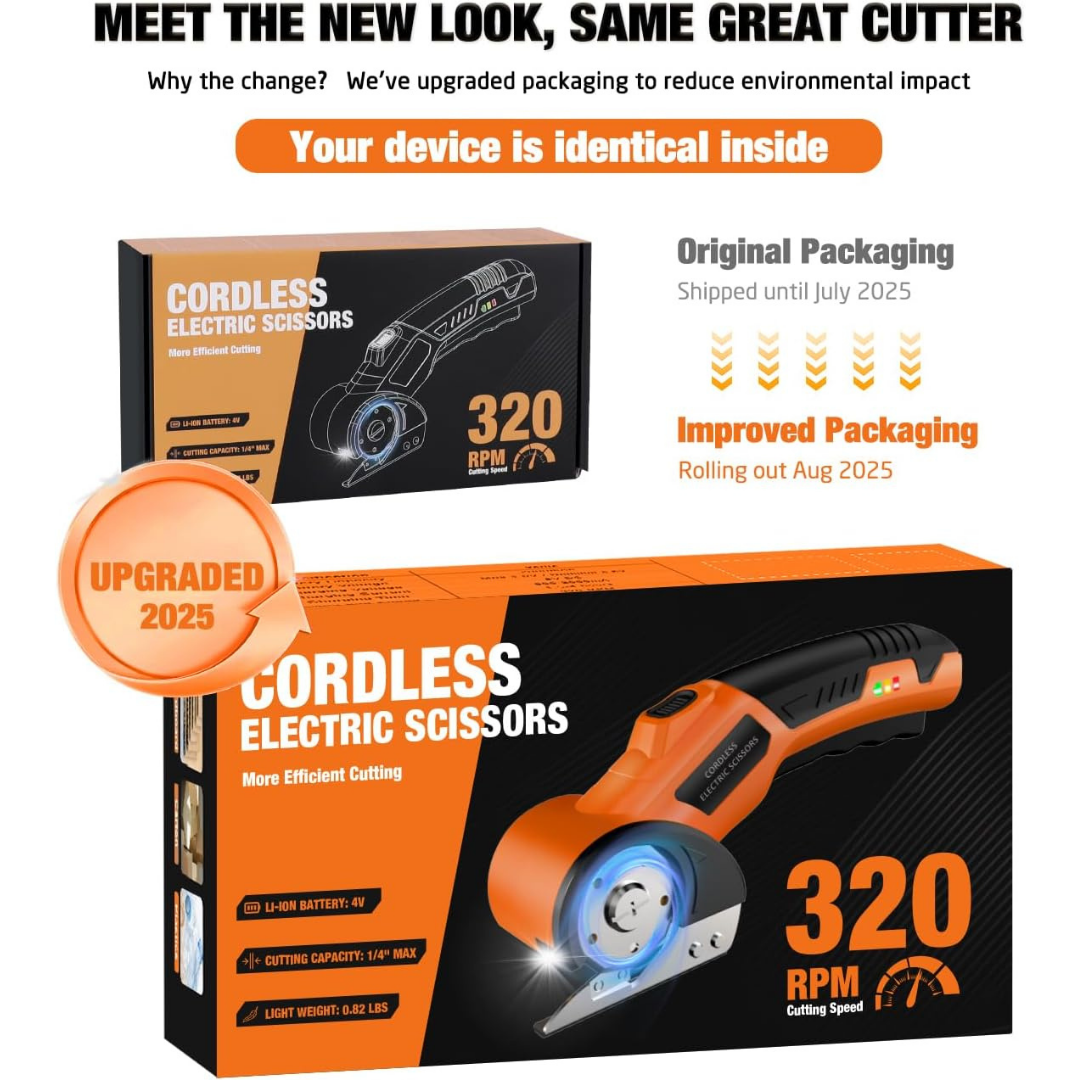 4V Rechargeable Cordless Electric Scissors with Safety Lock (Orange) detail 2