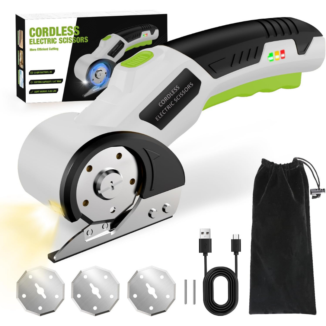 4V Rechargeable Cordless Electric Scissors with Safety Lock (White)