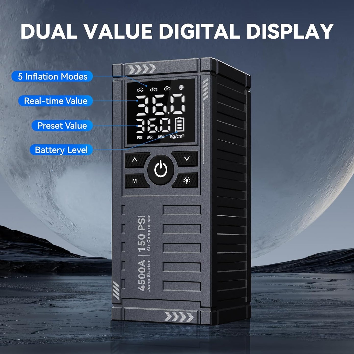 KOLTGOO Car Battery Jump Starter with Air Compressor - 4500A 150PSI