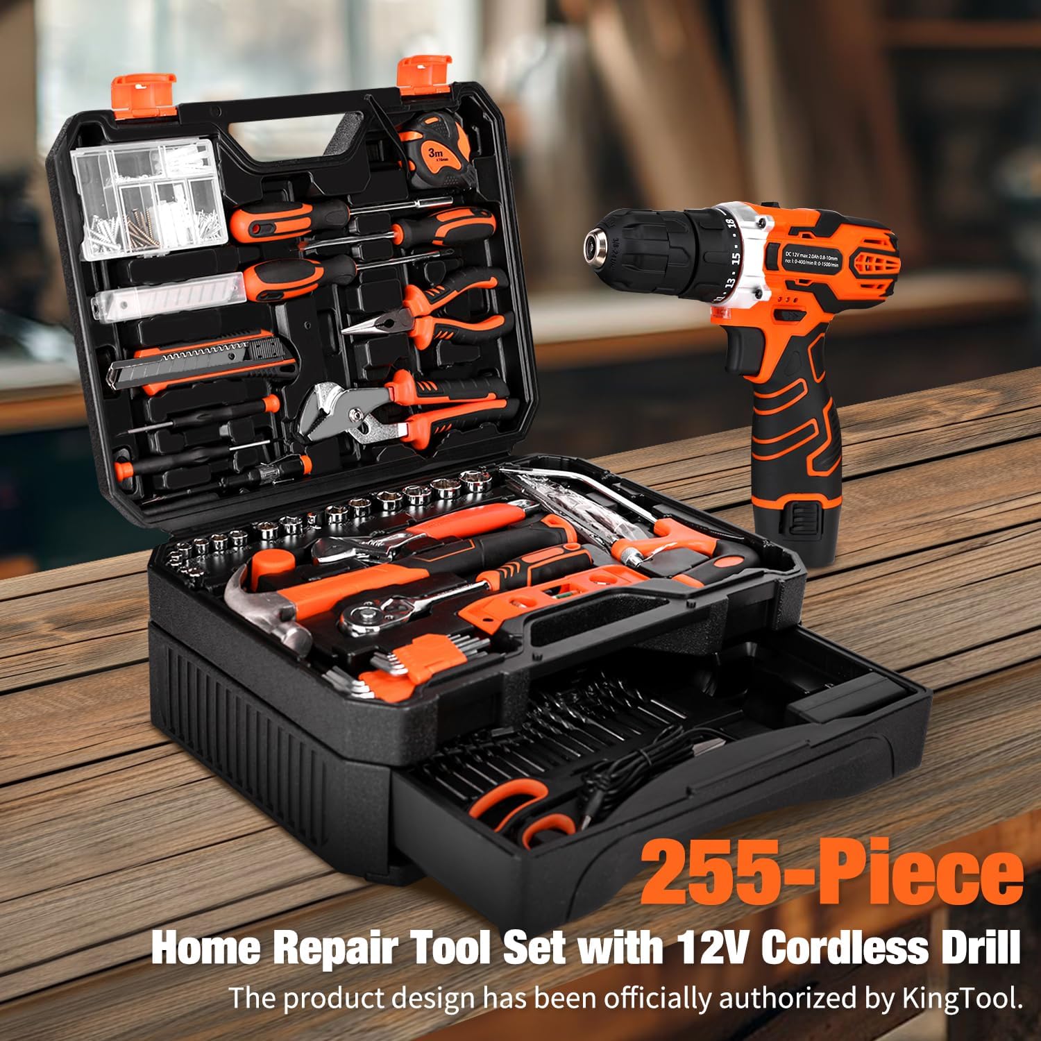All-in-One 255-Piece Tool Set with 12V Cordless Drill