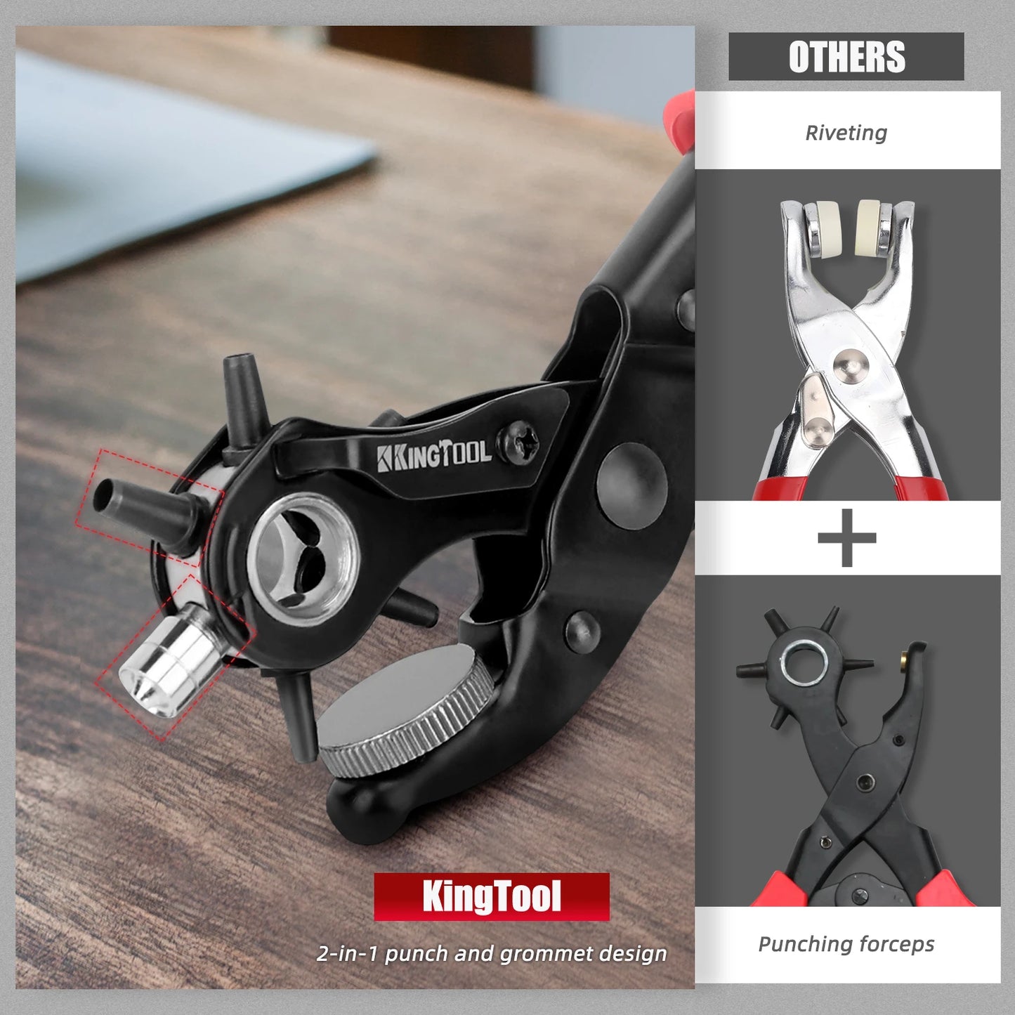 KingTool 2 in 1 Professional Leather Hole Punch with Grommet kit