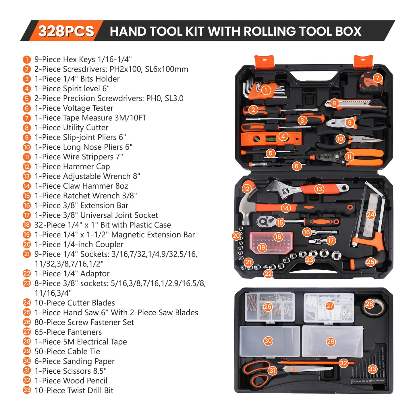 KingTool 328 PCS home tool kit with drawer storage case