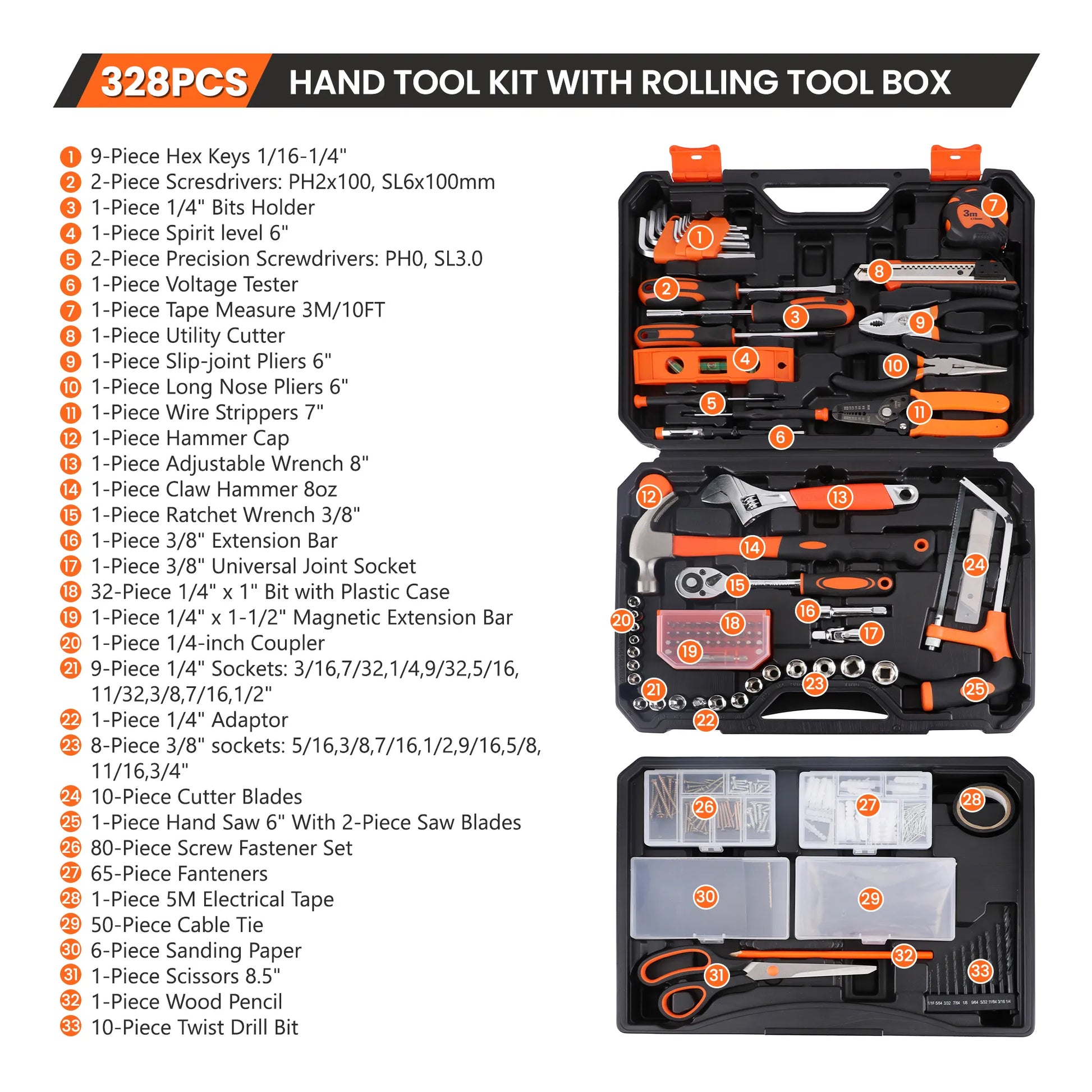 KingTool 328 PCS home tool kit with drawer storage case