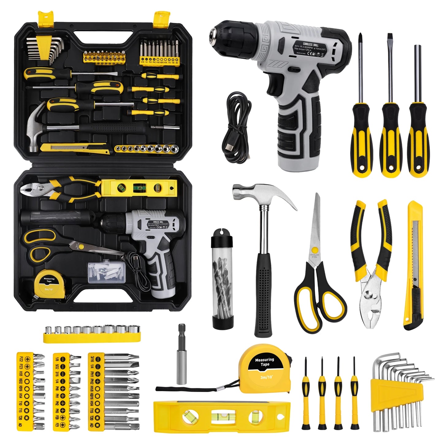 KingTool 139-PCS tool kit with 8V drill