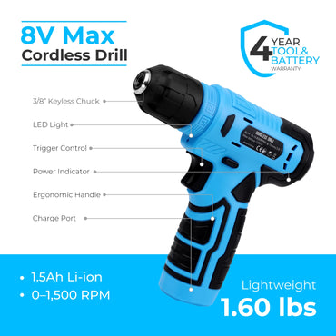 KingTool 139 PCS Home Tool Kit with 8V Drill Storage Case (Blue)