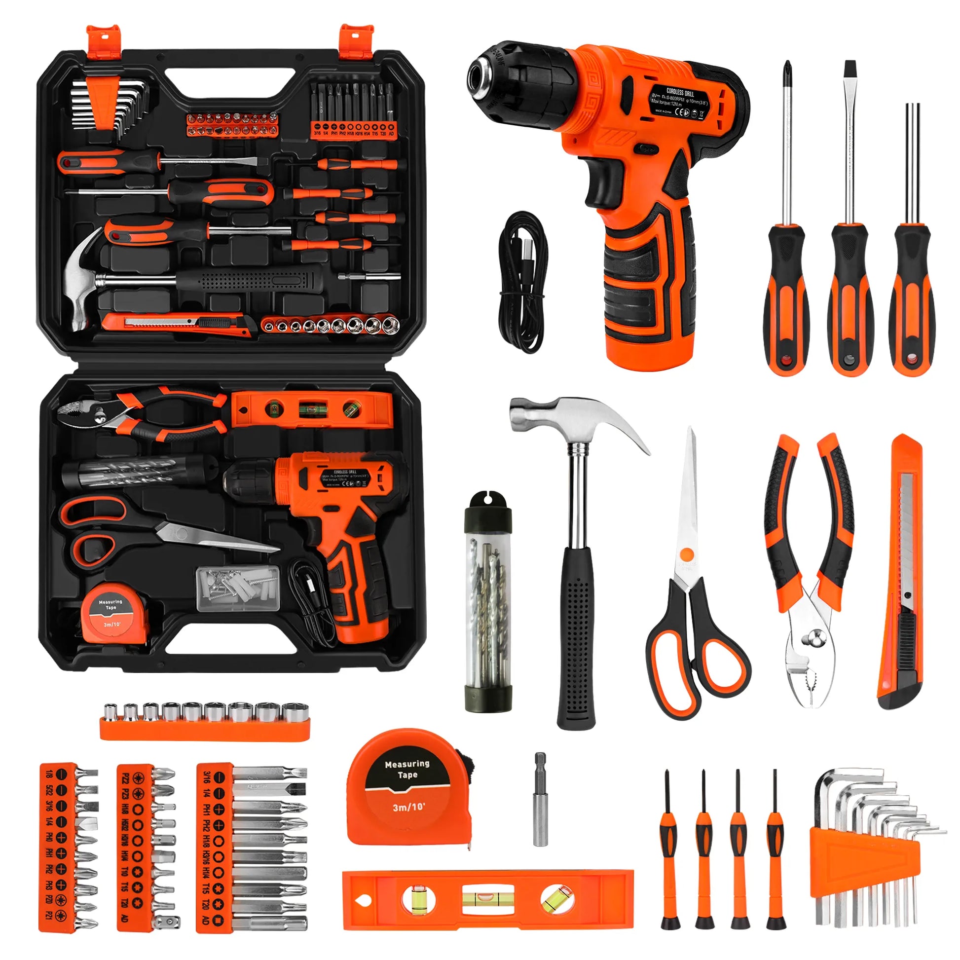 KingTool 139-PCS tool kit with 8V drill