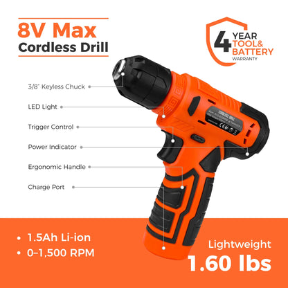 KingTool 139-PCS tool kit with 8V drill
