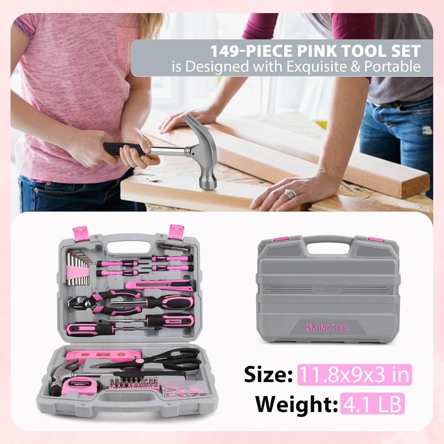 KingTool 149-PCS pink tool set with storage case