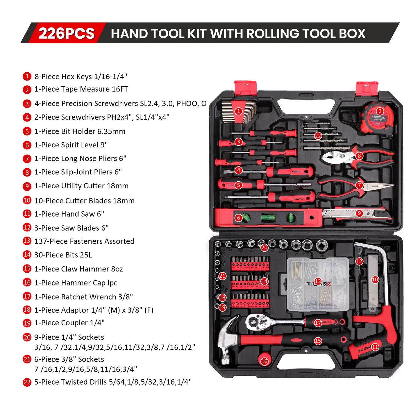 KingTool 226-PCS tool set with storage case