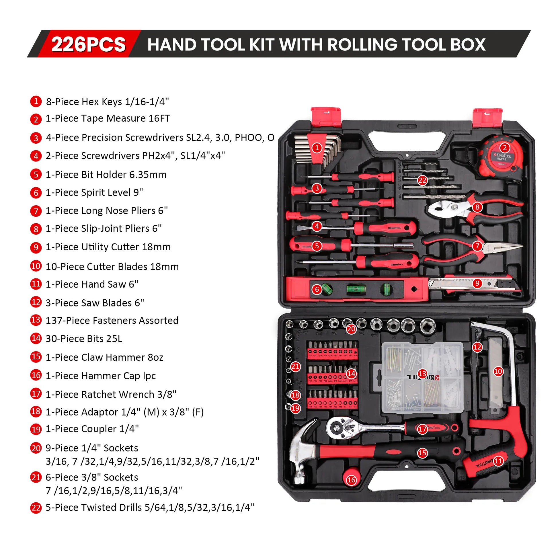 KingTool 226-PCS tool set with storage case