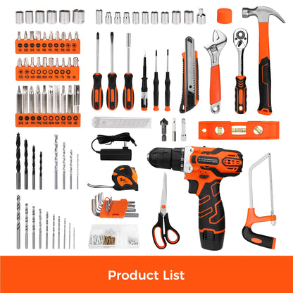 KingTool 255-piece home tool kit with 12V drill