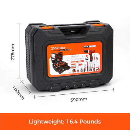 KingTool 255-piece home tool kit with 12V drill