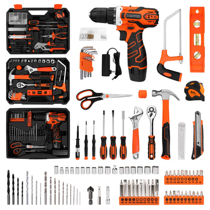 KingTool 255-piece home tool kit with 12V drill