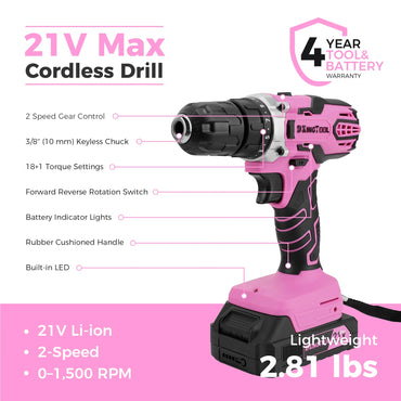 KingTool 267-PCS tool kit in pink with drill and bag