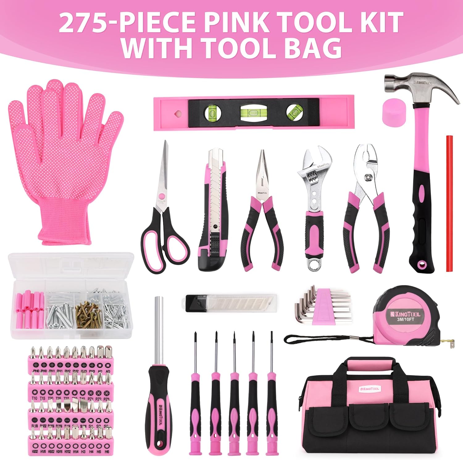 KingTool 275-PCS pink tool set with storage bag