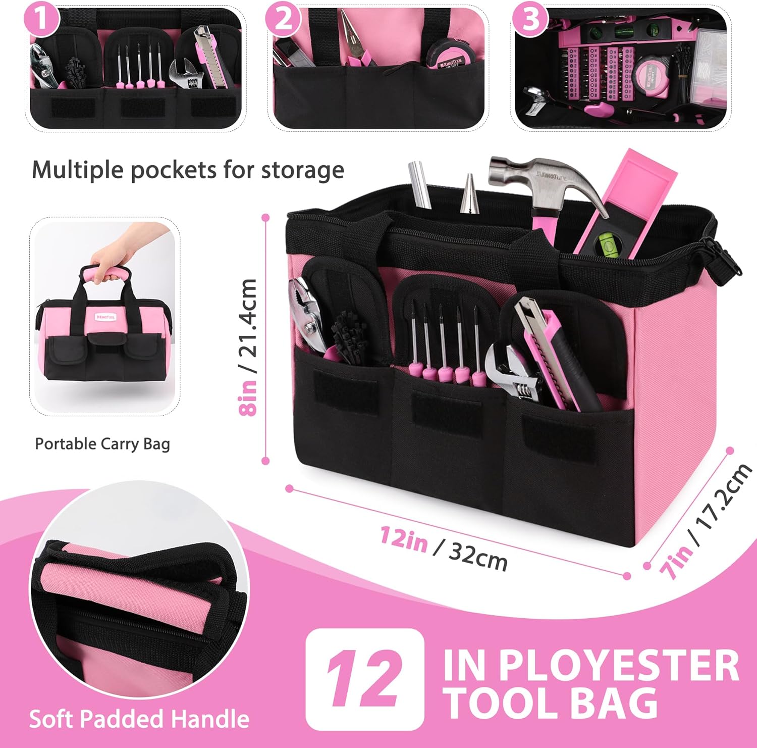 KingTool 275-PCS pink tool set with storage bag