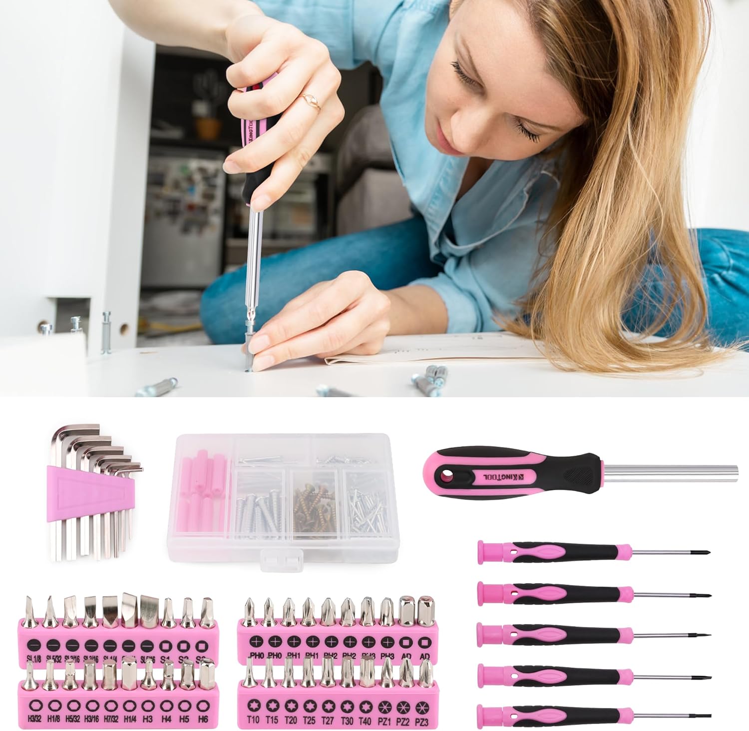 KingTool 275-PCS pink tool set with storage bag