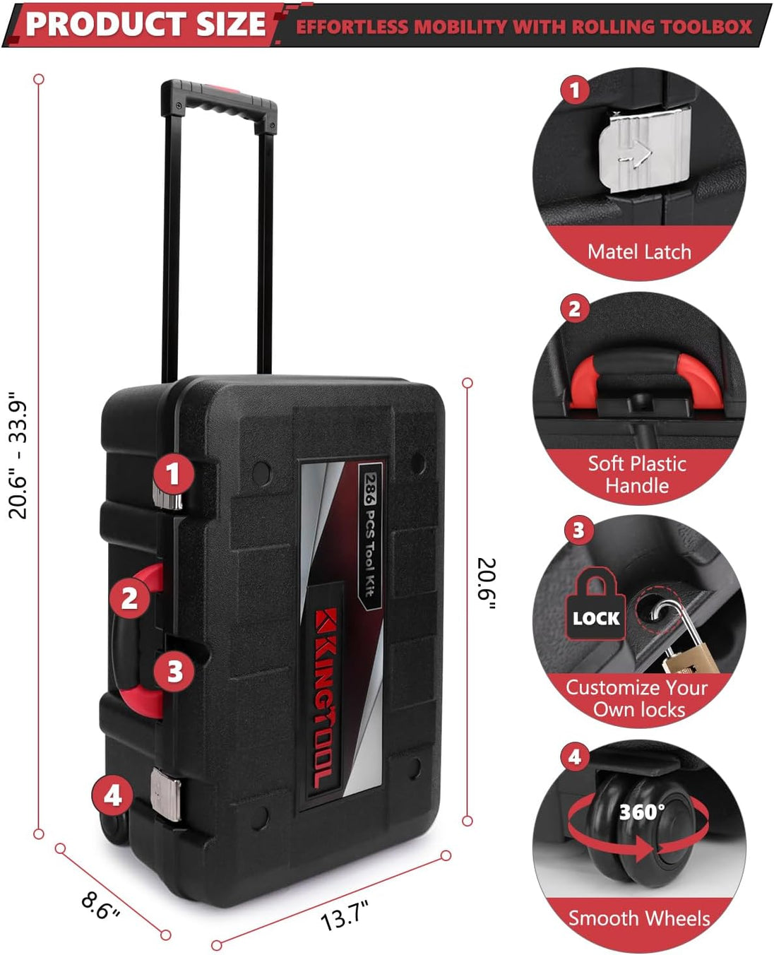 KingTool 286-piece tool set with rollin