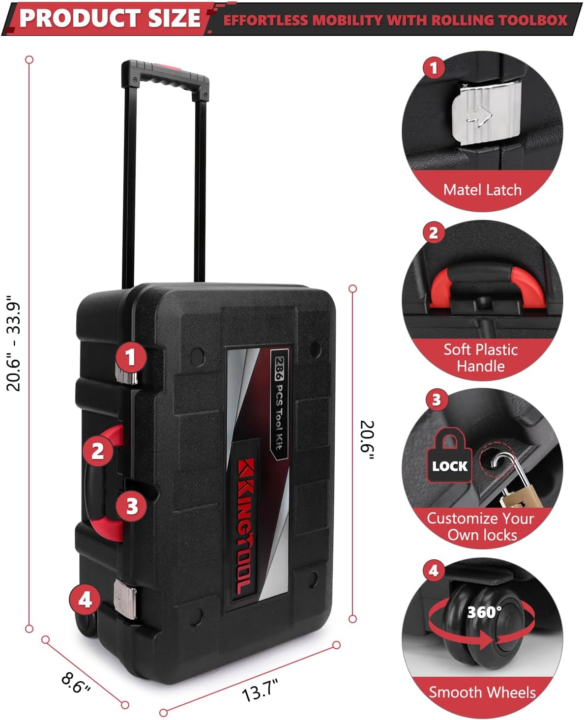 KingTool 286-piece tool set with rollin