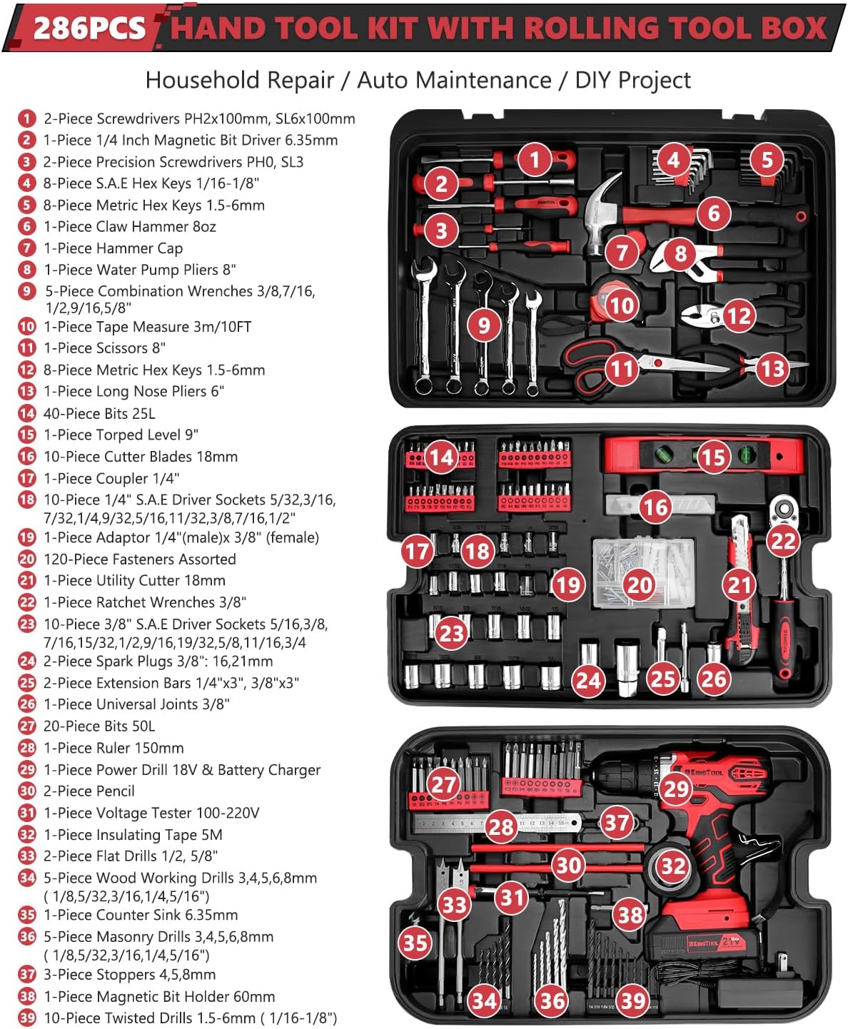 KingTool 286-piece tool set with rollin